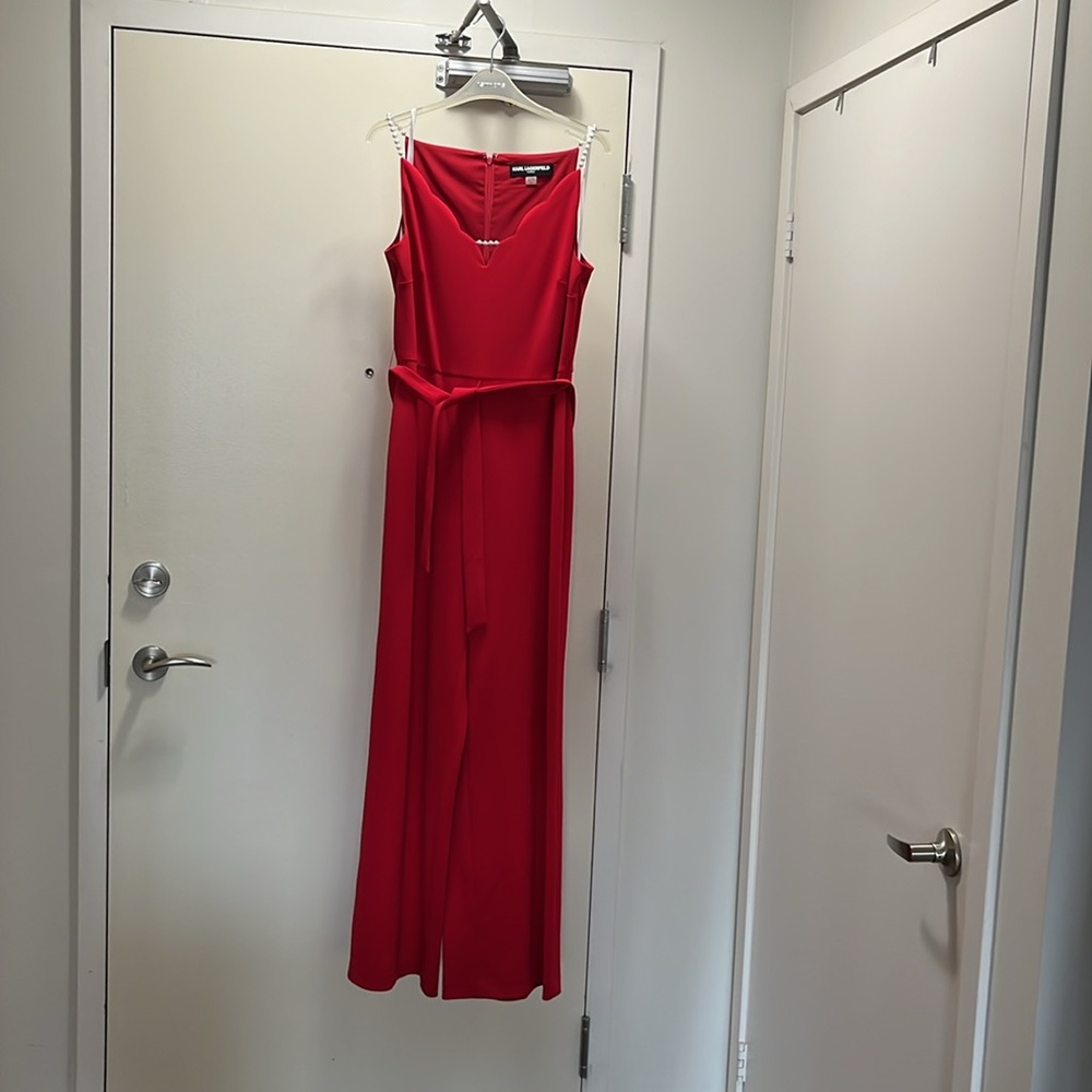 Karl Lagerfeld Red Sweetheart Neckline Jumper